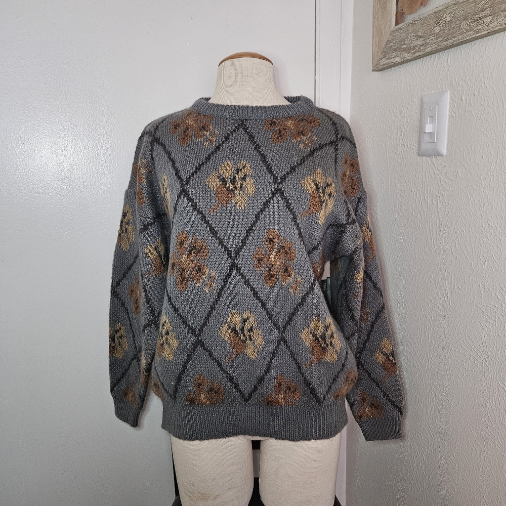 Vintage TOGETHER Crew neck Knit Pullover Sweater Acrylic Wool M Gray EUC